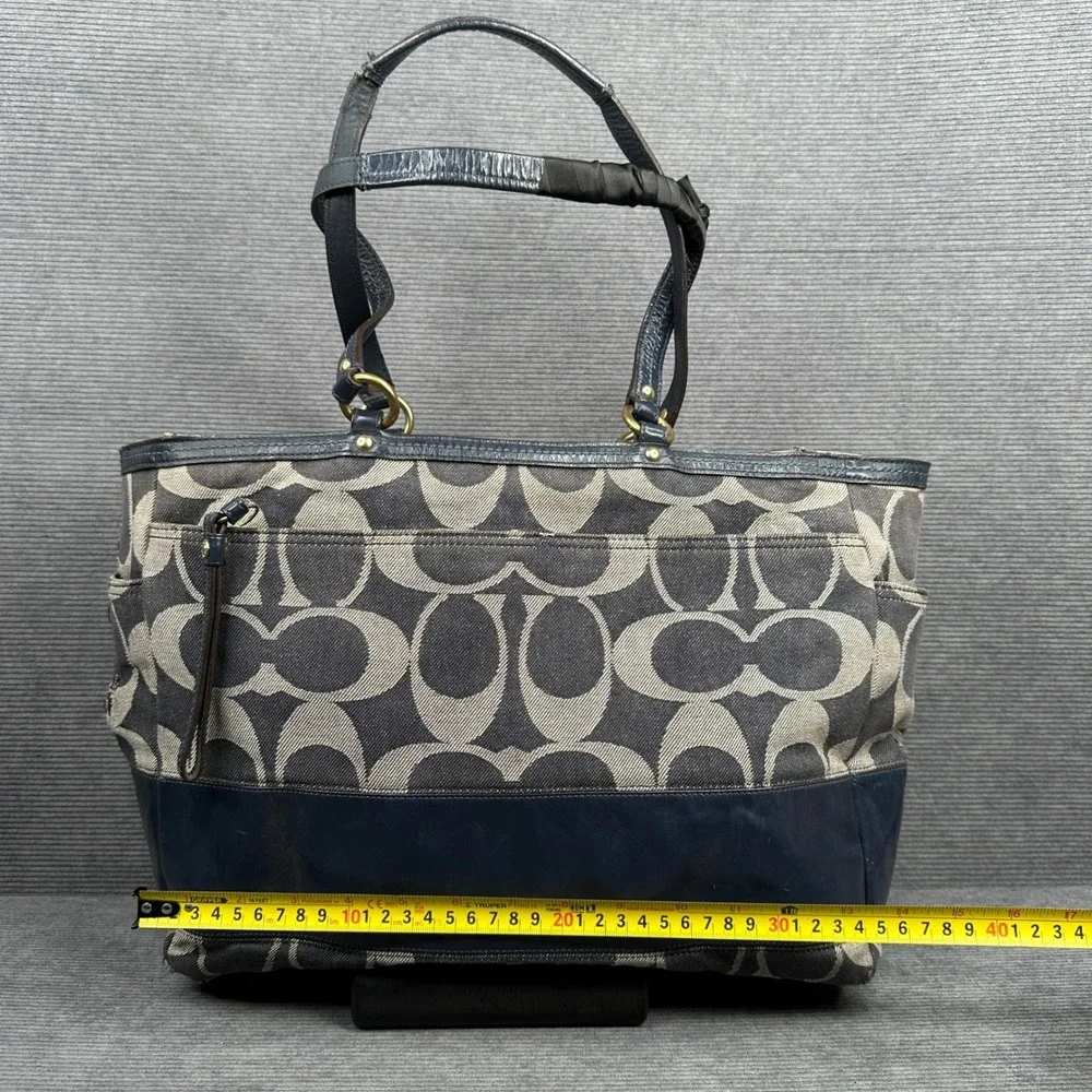 Coach Signature Diaper Bag Tote Navy Blue Grey Canvas Leather 12548 Vtg